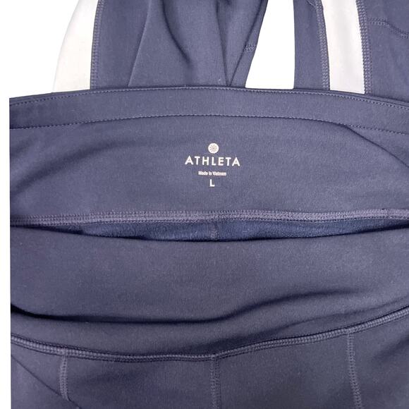 Athleta Navy Fleece Lined Leggings Reflective Stripe Pockets Size Large - Picture 8 of 12